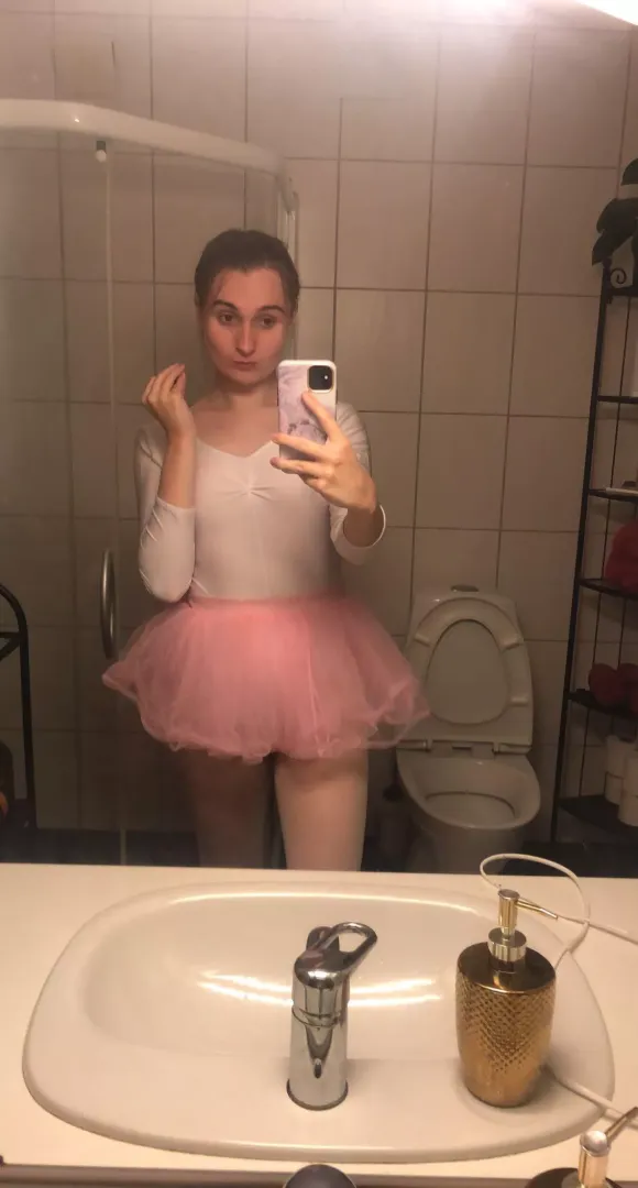 I started off just wearing panties now I’m dressed as a ballerina , getting ready to pleasure my roommate