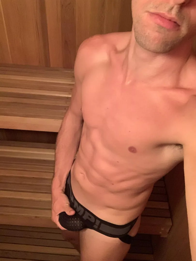 I usually go naked in the sauna but I wore a jock for you