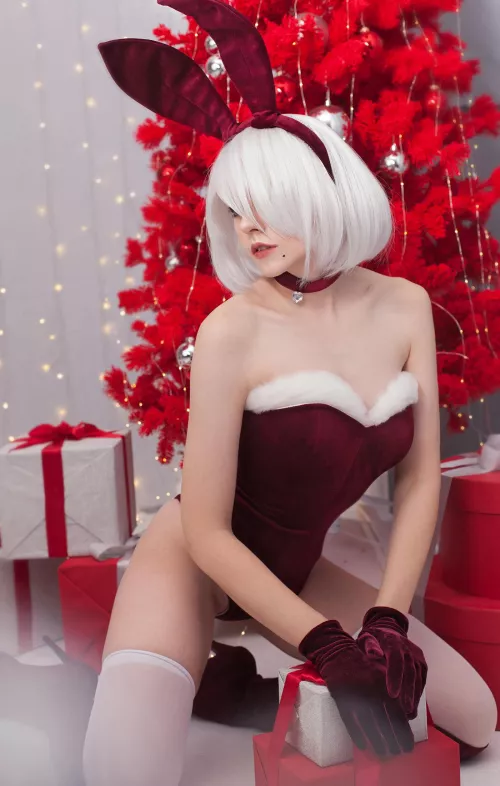 I want 2B your Christmas bunny 🐰 cosplay by Sakura Loli
