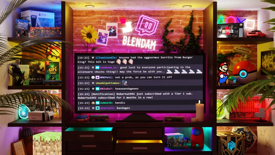 I'm creating a just chatting scene for Twitch based on a French stream i saw. I created 90% from scratch. Work still in progress.