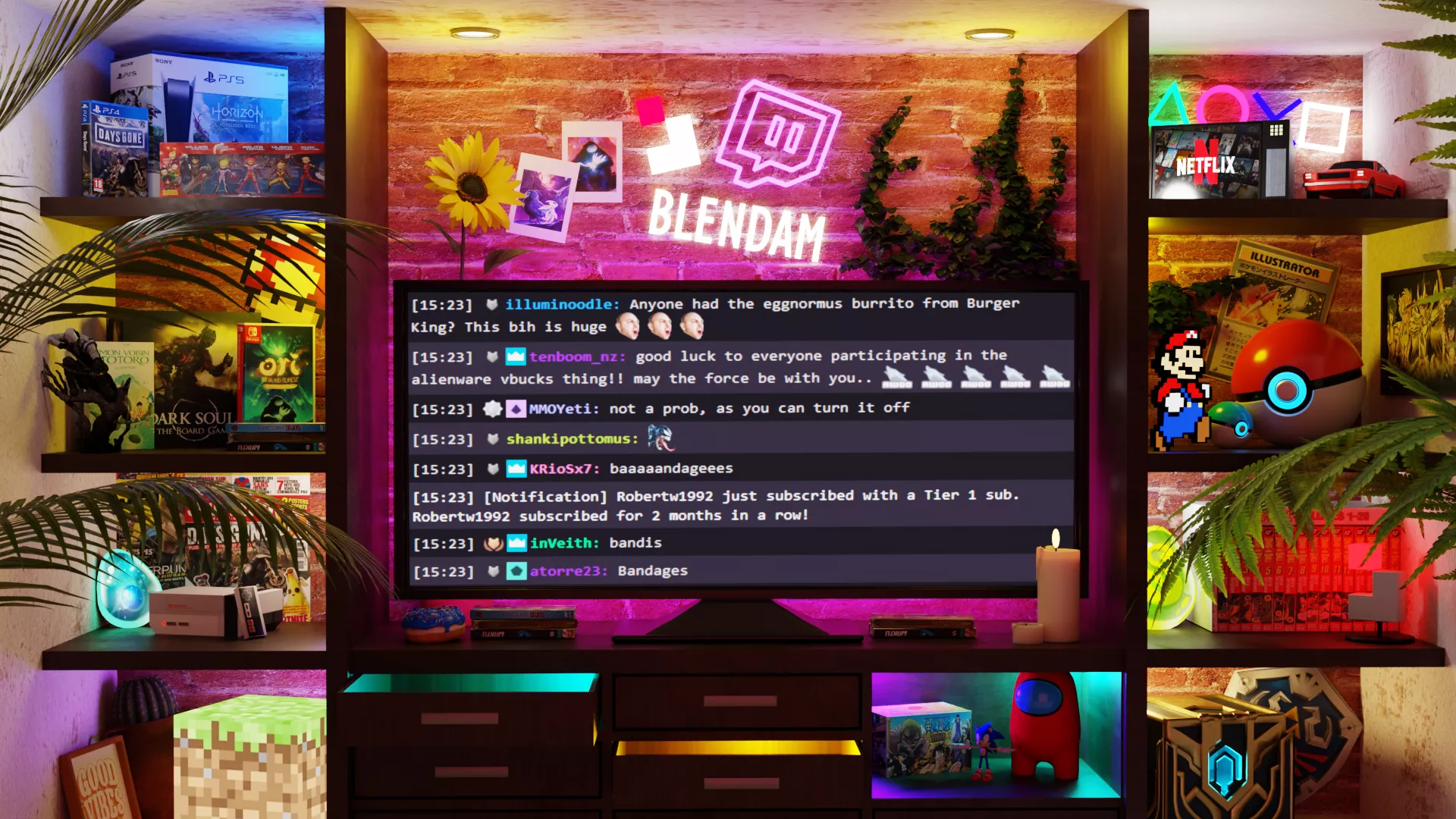 I'm creating a just chatting scene for Twitch based on a French stream i saw. I created 90% from scratch. Work still in progress.