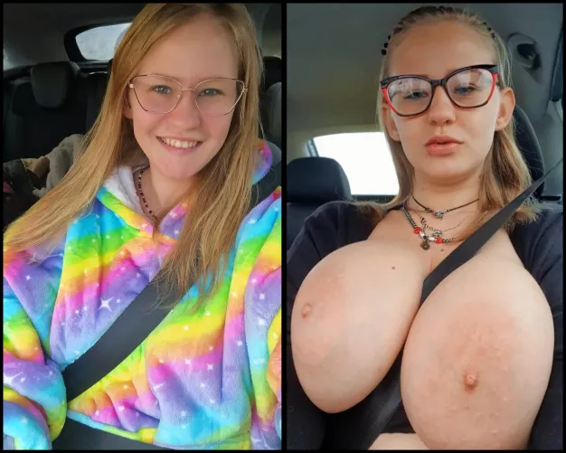 I'm curious who you think drives a car better - the cute one on the left or the slut on the right. Heh. Kisses