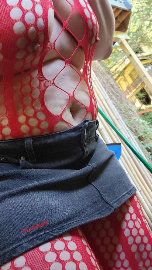 I'm hanging out outside, but my big saggy tits are ready for some fun.