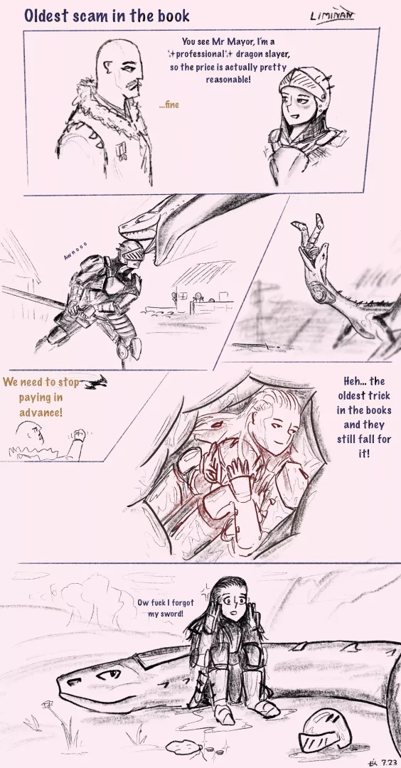 {image} “The oldest Trick in the book” by Liminan (me)- first time drawing vore in quite a while, any feedback is welcome! (?/F) (dragon) (willing) (safe)