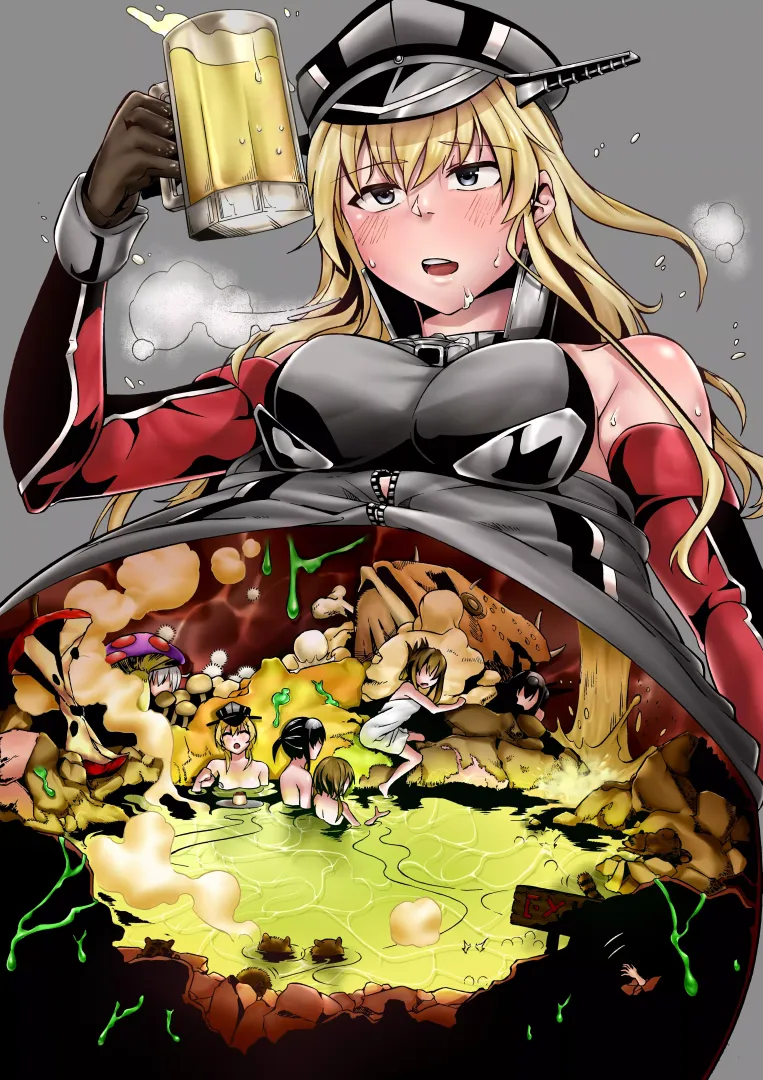 {image}On-sen in Bismarck (Commission from Nekoeyes and color by MangO) [mass vore]
