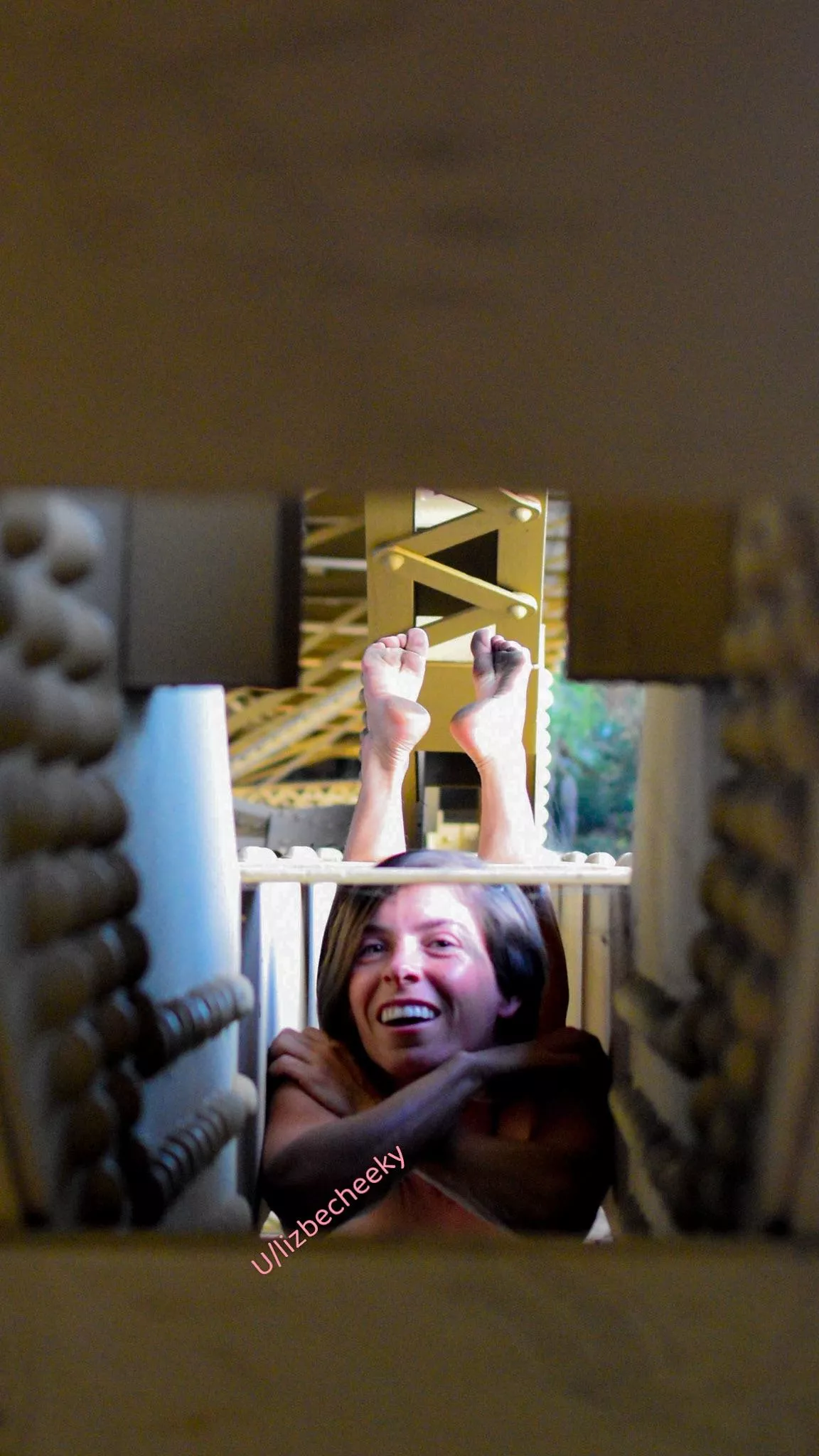 Implied climbing? If you’ve seen my other pictures you will know I am naked, hung off the bridge upside down, 🙃 dangled inside/outside the holes 🕳️. lol well I also just crawled right up inside one! Lol so fun! 🤩 🥰