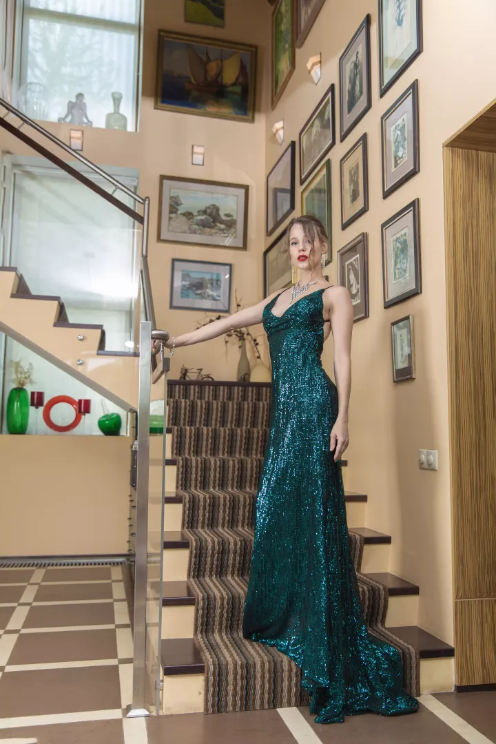 in a green dress