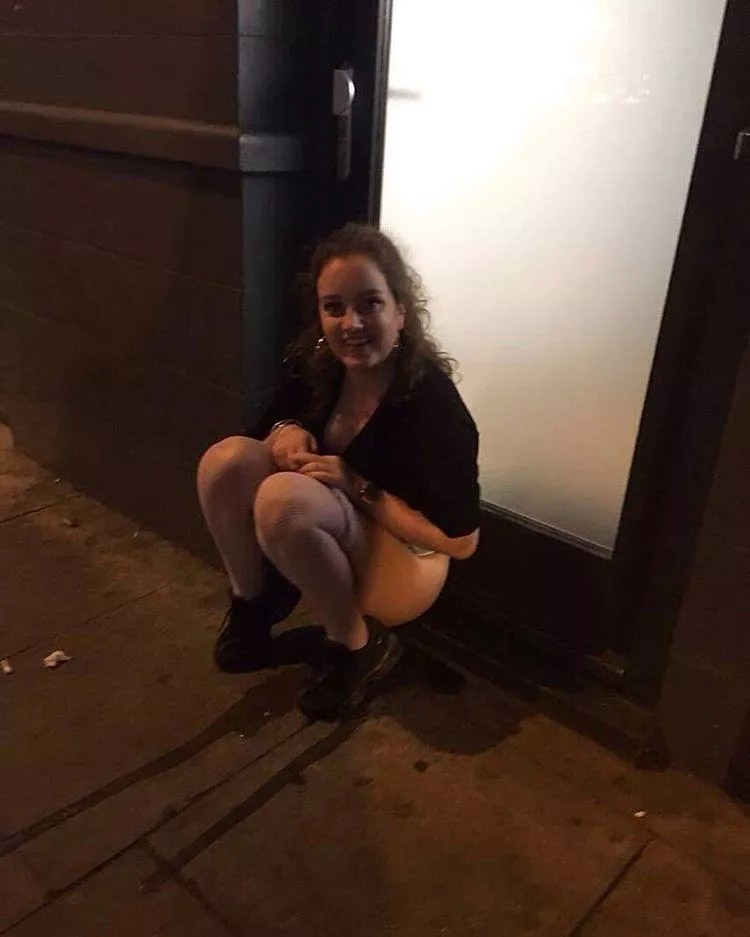 In front of a door
