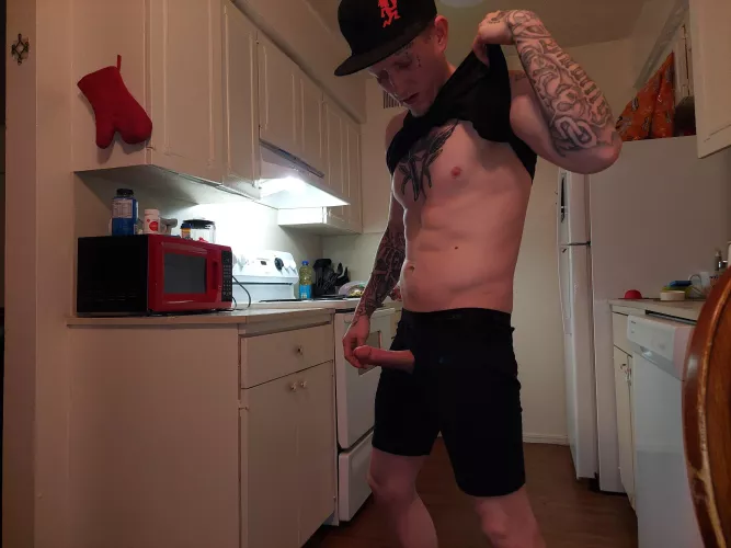 In the kitchen about to prepare some meat 🍖