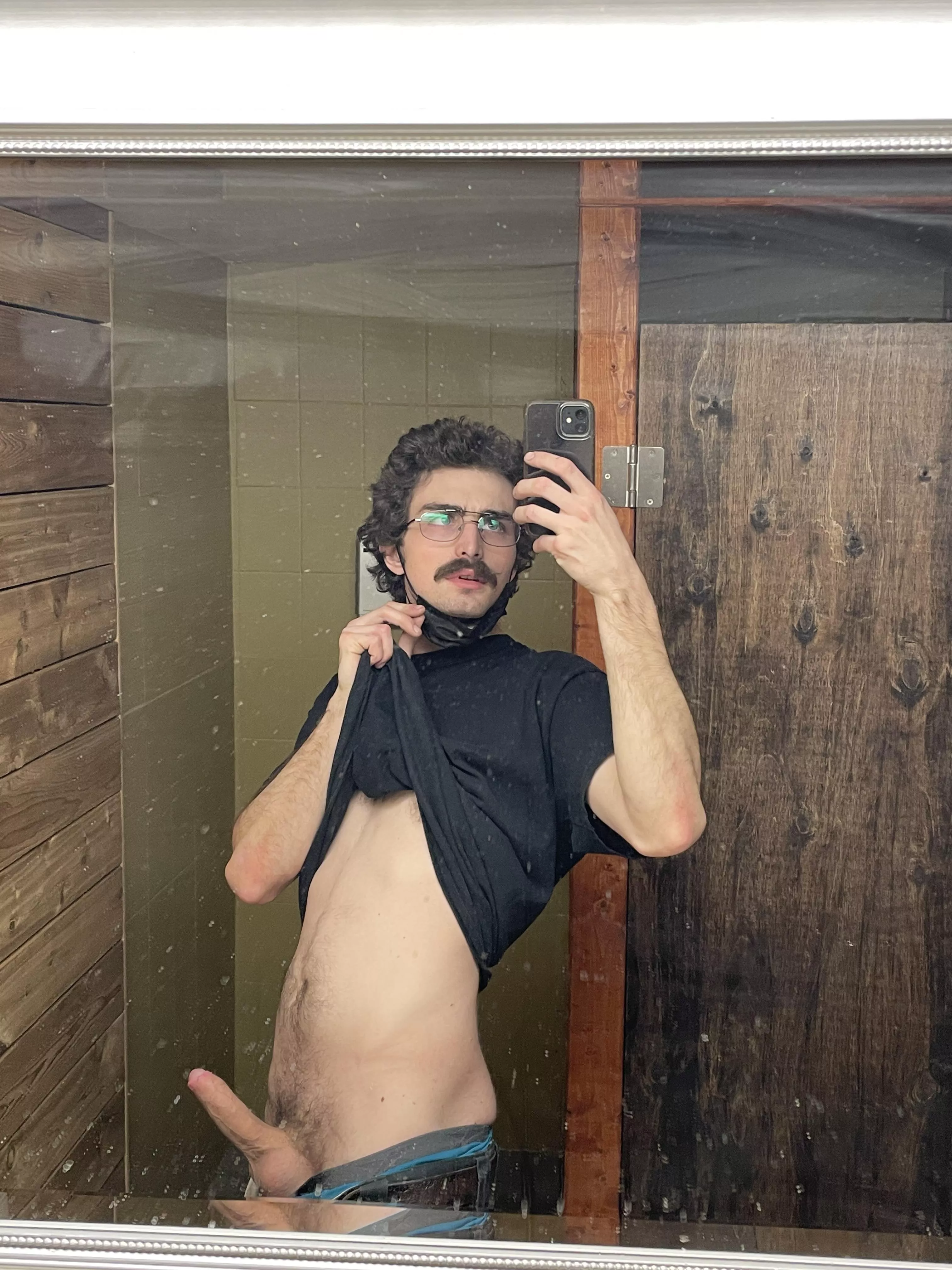 In the restroom.