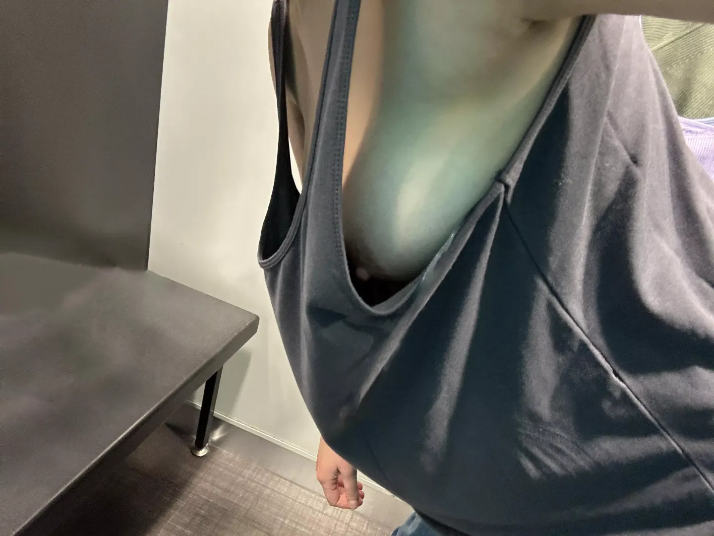 innocent side view, do you tell me that my nipple is sticking out, right away, after a while or not at all??