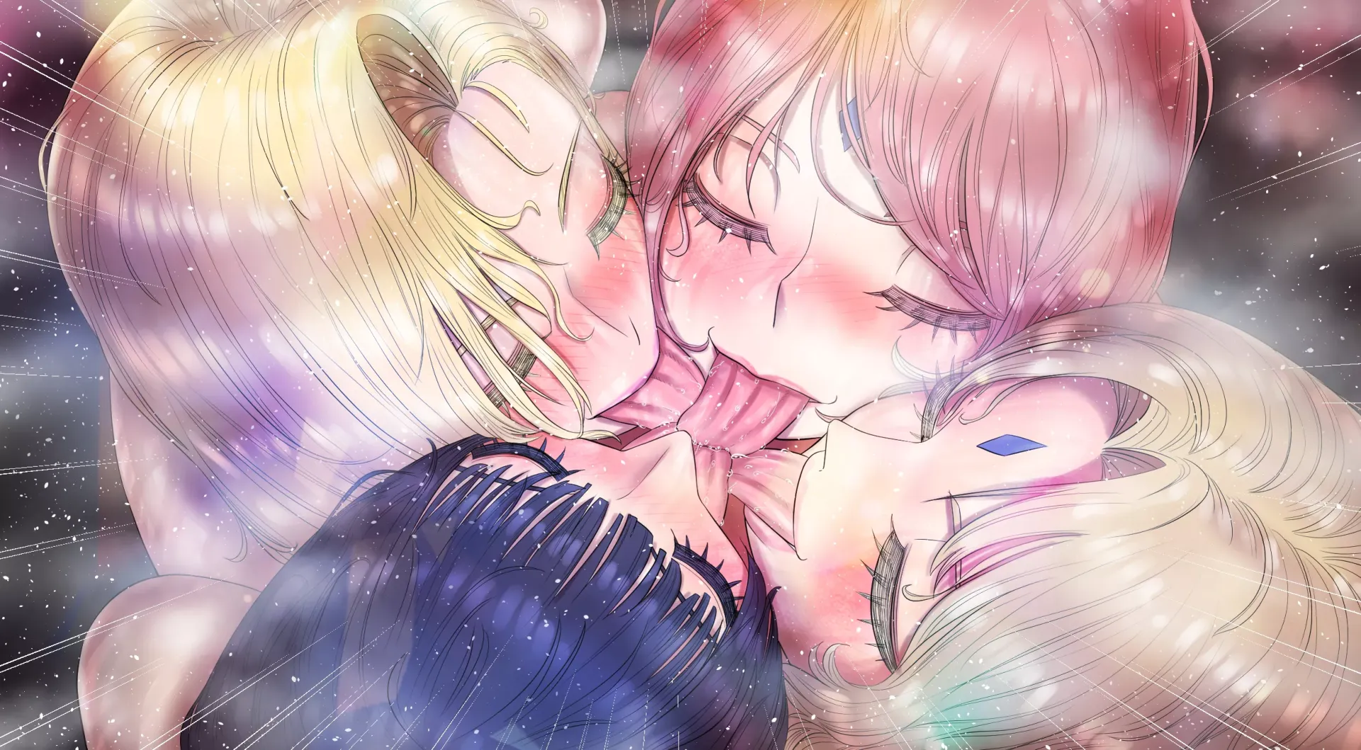 Ino, Hinata, Tsunade & Sakura tongue kissing