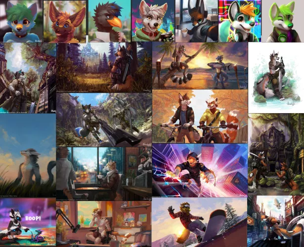 It's been 12 years since I started drawing furries. Here are a few of my fav works that I could fit in this image. (Arts by me thanshuhai)