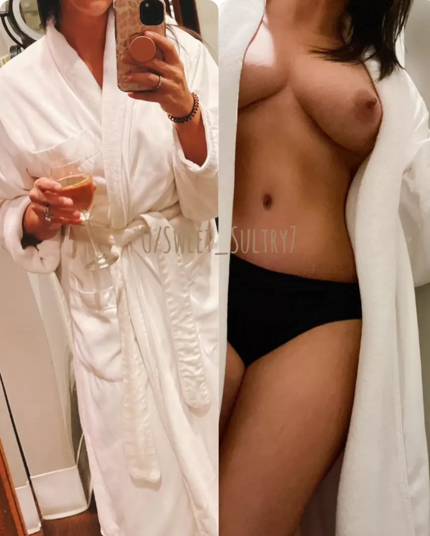 It’s not spa day without the obligatory white robe selfie [35f].