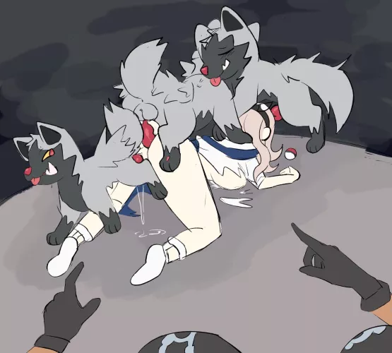 Jade ambushed by a horde of Poochyena (BlooWolfy)