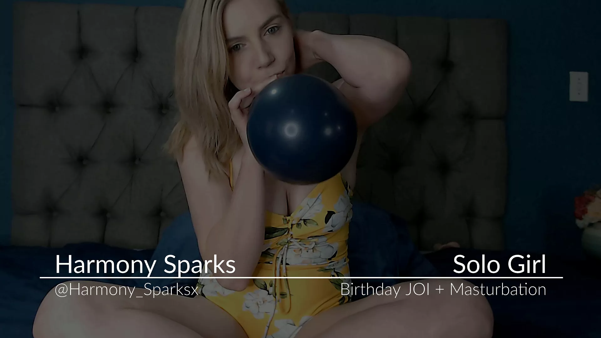 JOI - Birthday JOI Cum Encouragement and Balloon blowing - Dildo Fuck and Wand Masturbation - Blonde in yellow Swimsuit - Harmony Sparks