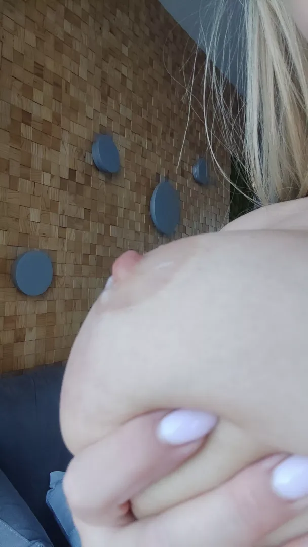 Just imagine that this is your cum on my huge boobs and I am licking it greedily