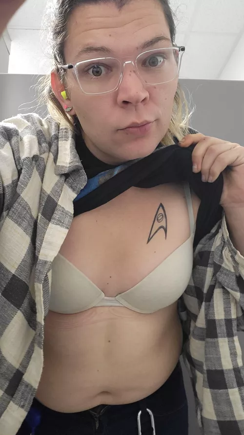 Just me and my itty bitty titties bored at work.