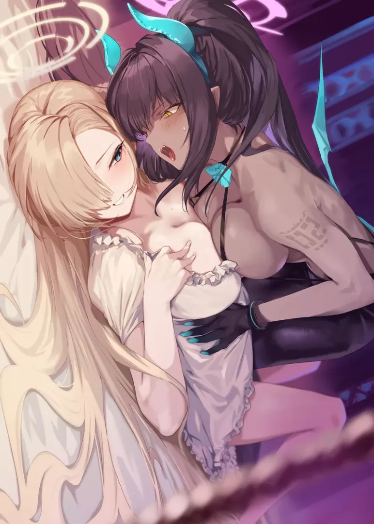 Karin about to suck Asuna's blood (Ohland) [Blue Archive]