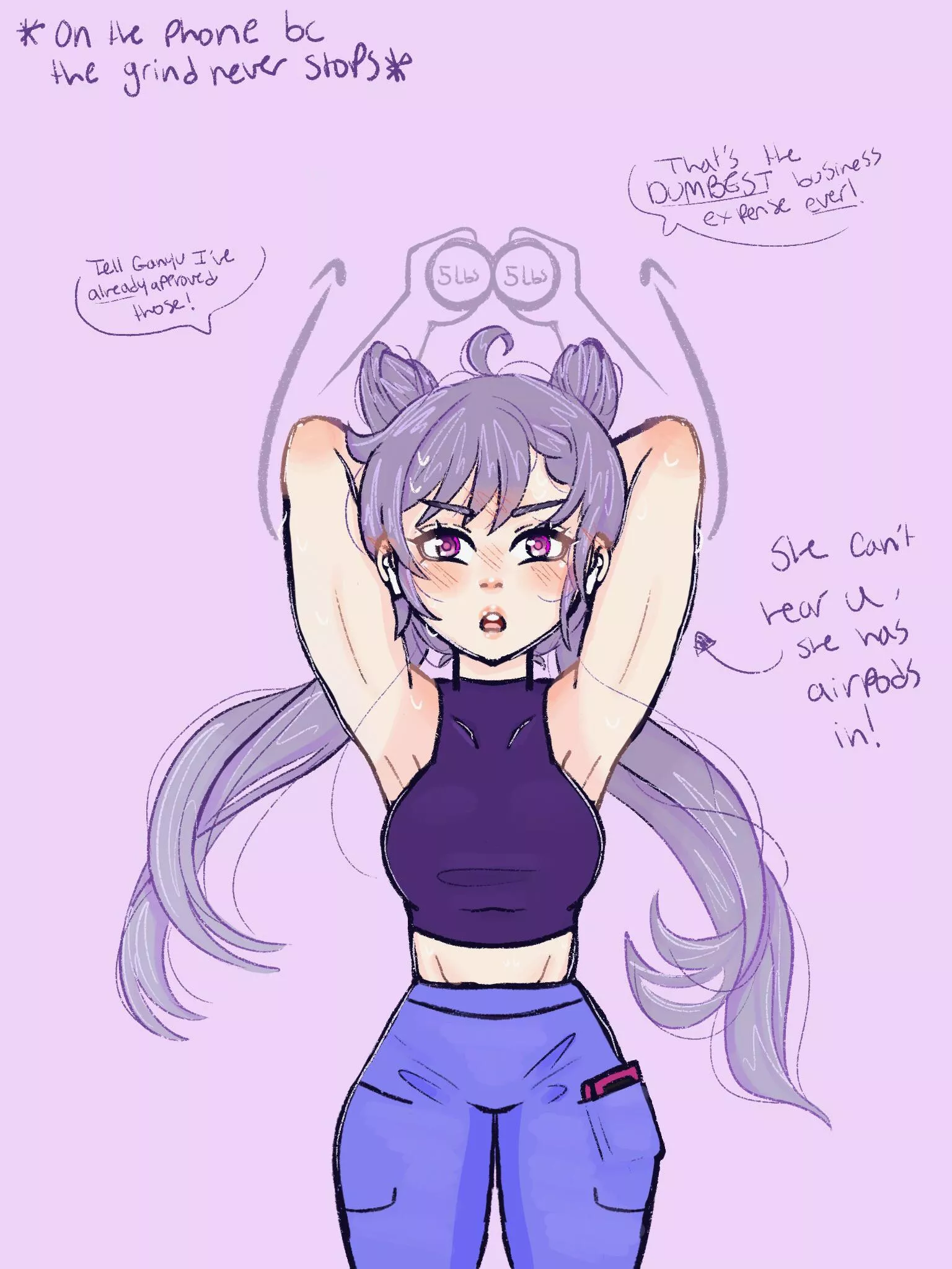 Keqing multitasking during Pilates (Genshin Impact)