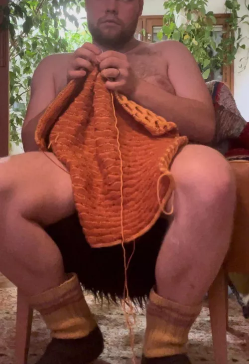 Knitting naked by the fire, only in socks😉
