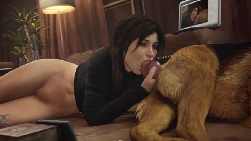 Lara sucking her dogs cock on cam (Athazel)