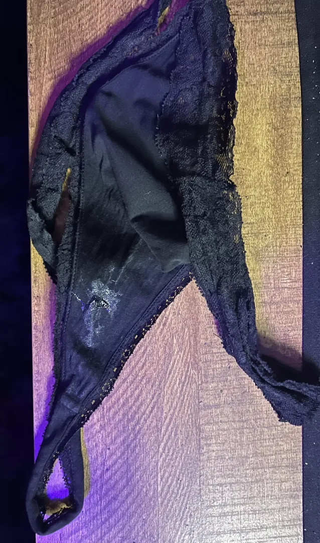 Left dirty panties on coffee table for our guests coming over.