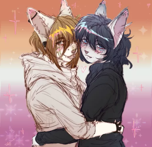 lesbian visibility week :3 doodle of my partner and i's fursonas!! // my art // they dont know they have a fursona despite being with me for 6 years oops... my bad.. lol // more art on twitter and deviantart @soulgaziing