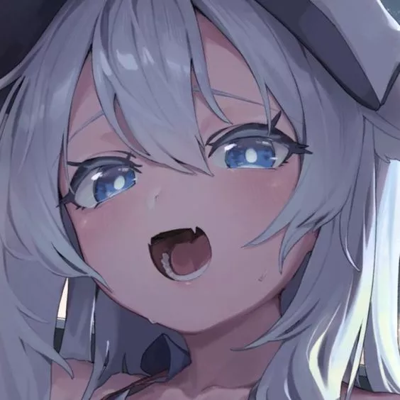 LF color source: 1girl, silver hair, long hair, blue eyes, open mouth, sweat, gray cap, gray eyebrow, close-up shot
