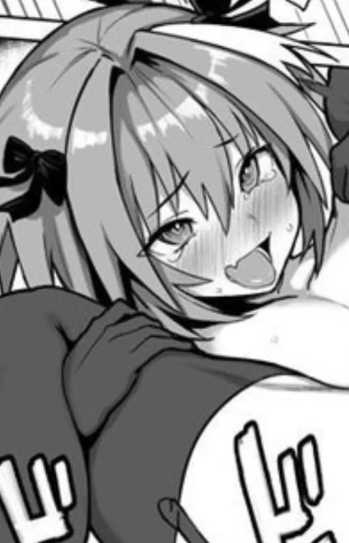 Lf mono source: 1boy, trap, tongue out, black hair accessorie, tears, blush, black tights