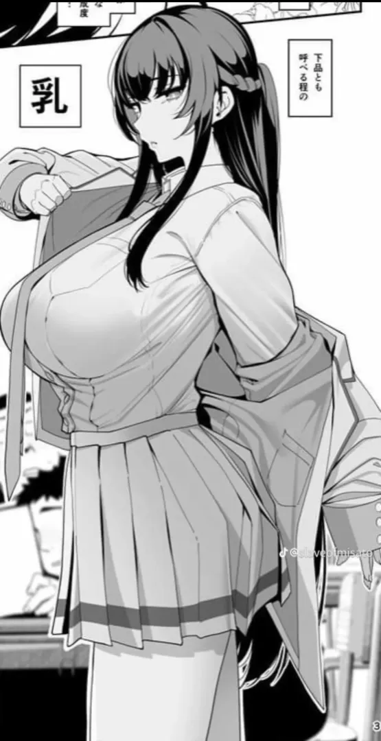 LF Mono Source: 1girl, 1boy, foreign text, school uniform, long hair, braids, large breasts, taking off jacket,
