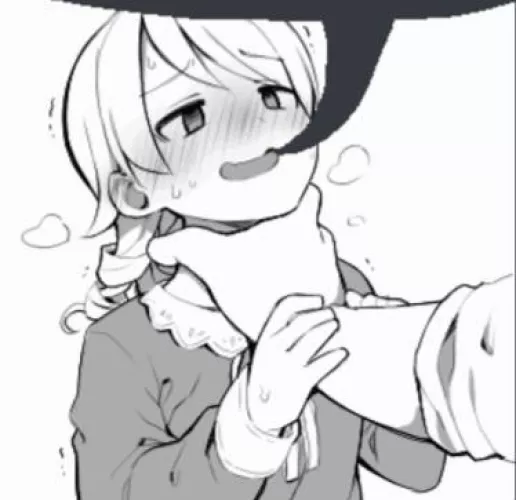 LF Mono Source, Blushing, Smiling, Choking, 1girl, Out of frame male, hands on wrist, smaller female