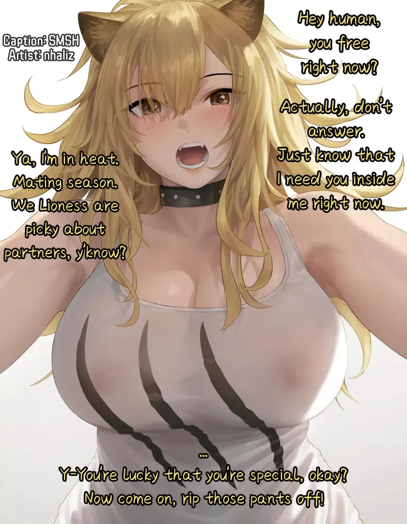 Lioness Invitation [Lion Girl] [Mildly Tsundere] [Confession (Kind of)] [Mating Season -> Implied Breeding] [24/365]