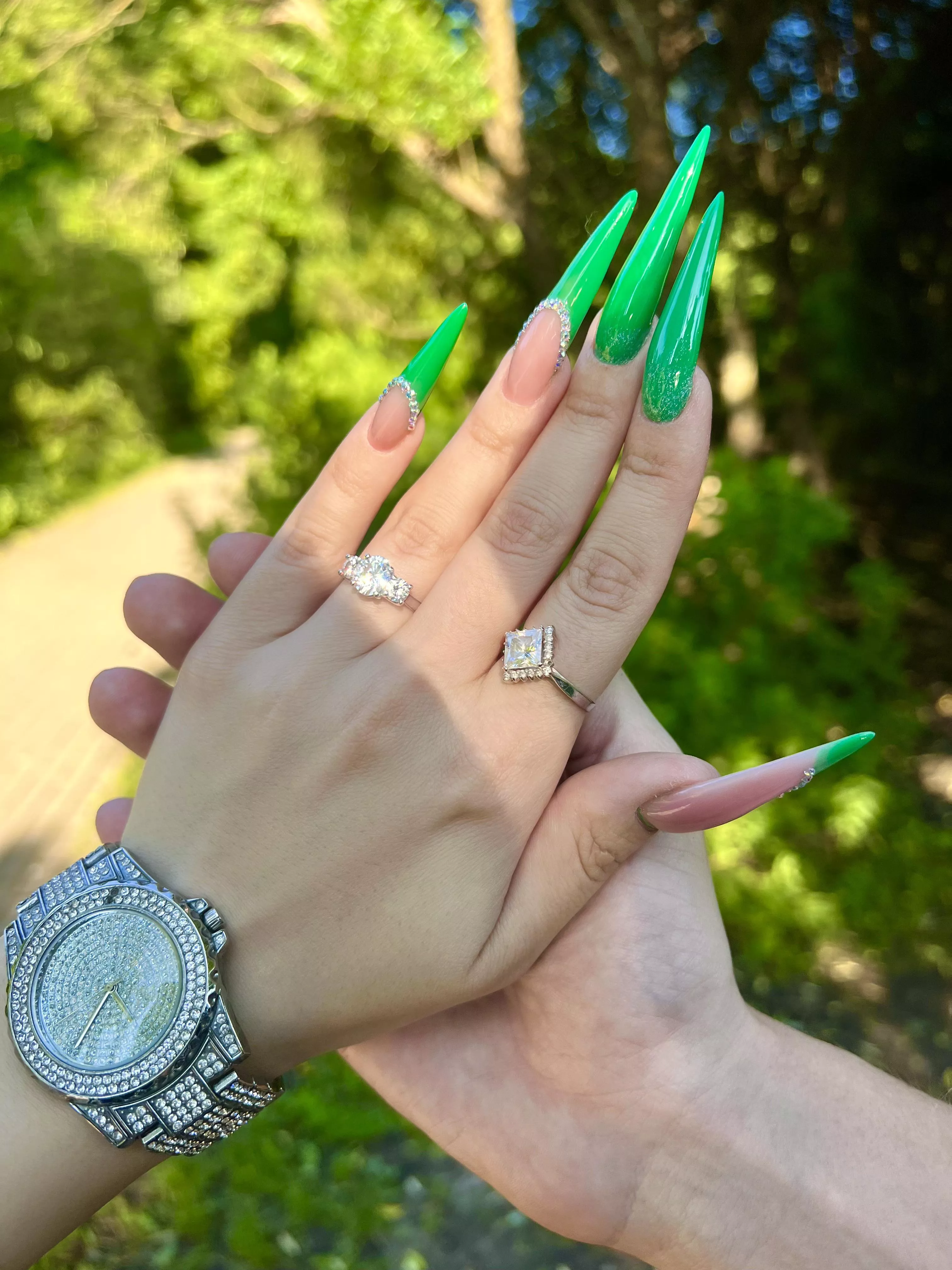 Long green stilettos