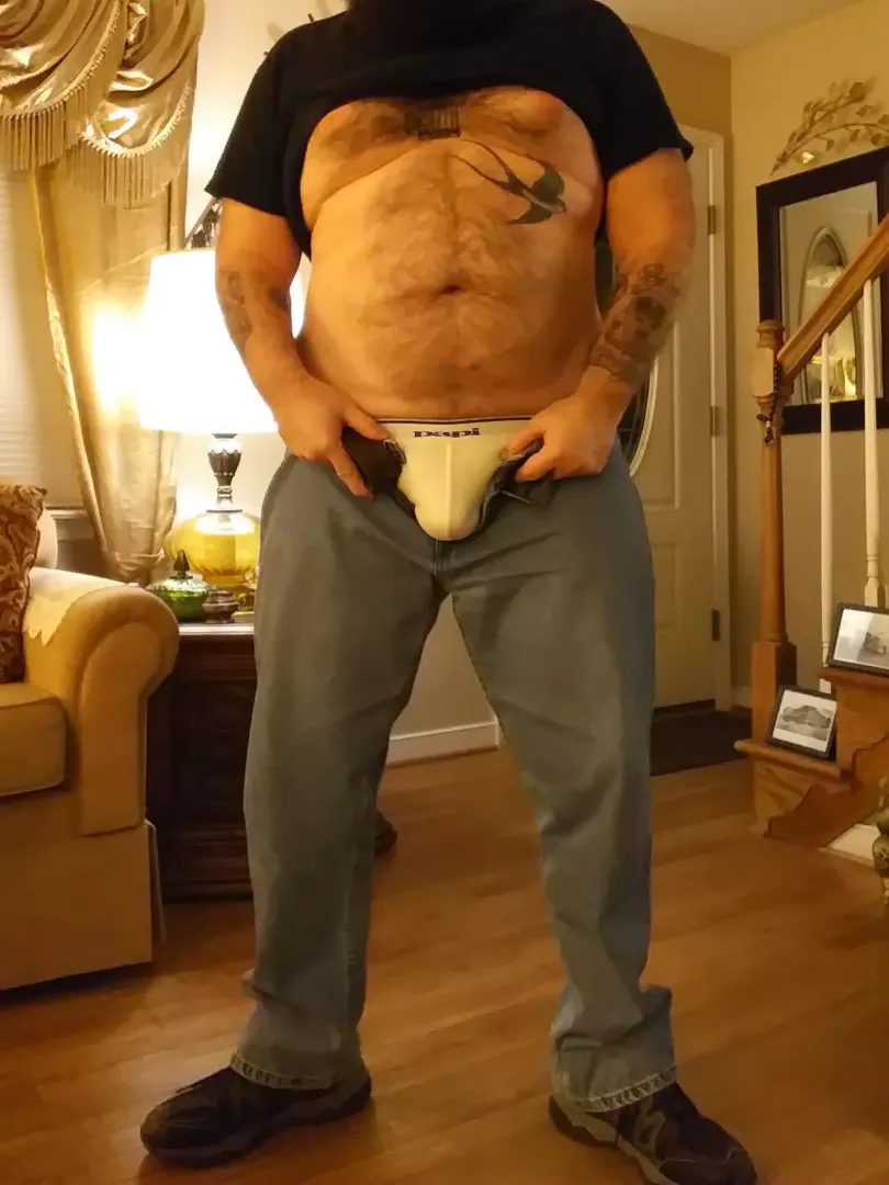 Love a cotton jock under jeans to pick up the boys so I dont sit on them, plus makes my bubble bear ass look great.