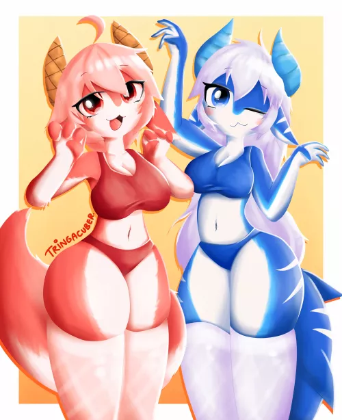 lovely cuties posing (art by me @tringacuber on twitter)
