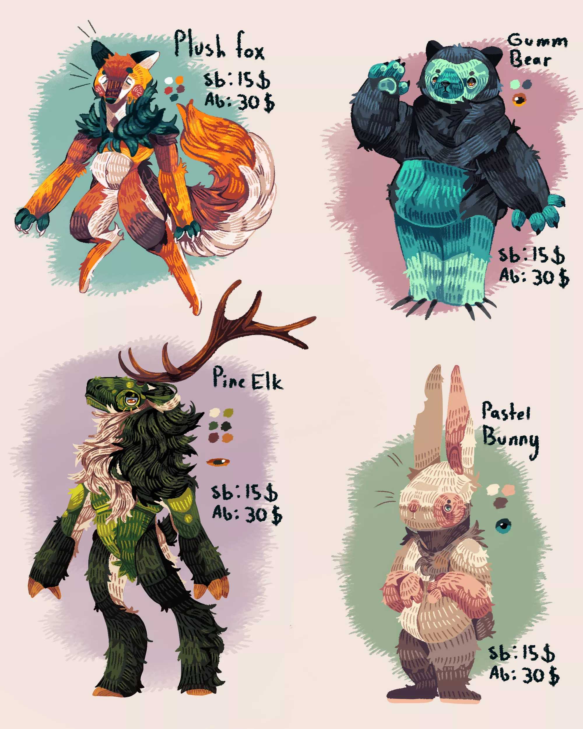 Made a batch of adoptables of forest friends :)