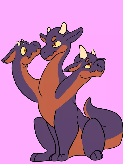 Made my new feral fursona, his name is Zyphon the Hydra!(Art by me)