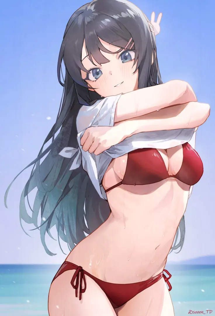 Mai taking off her shirt [Seishun Buta Yarou]