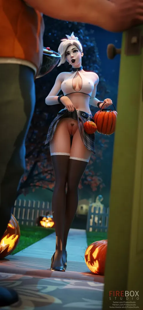 Mercy giving out a treat