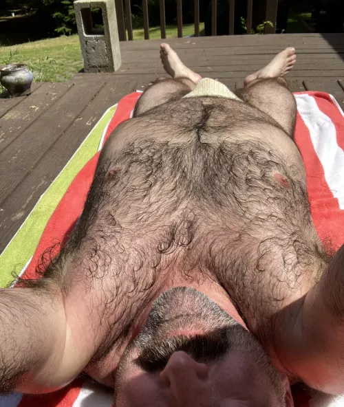 Missing sunny days when I can lay out in my jockstrap and let my chest get sweaty.