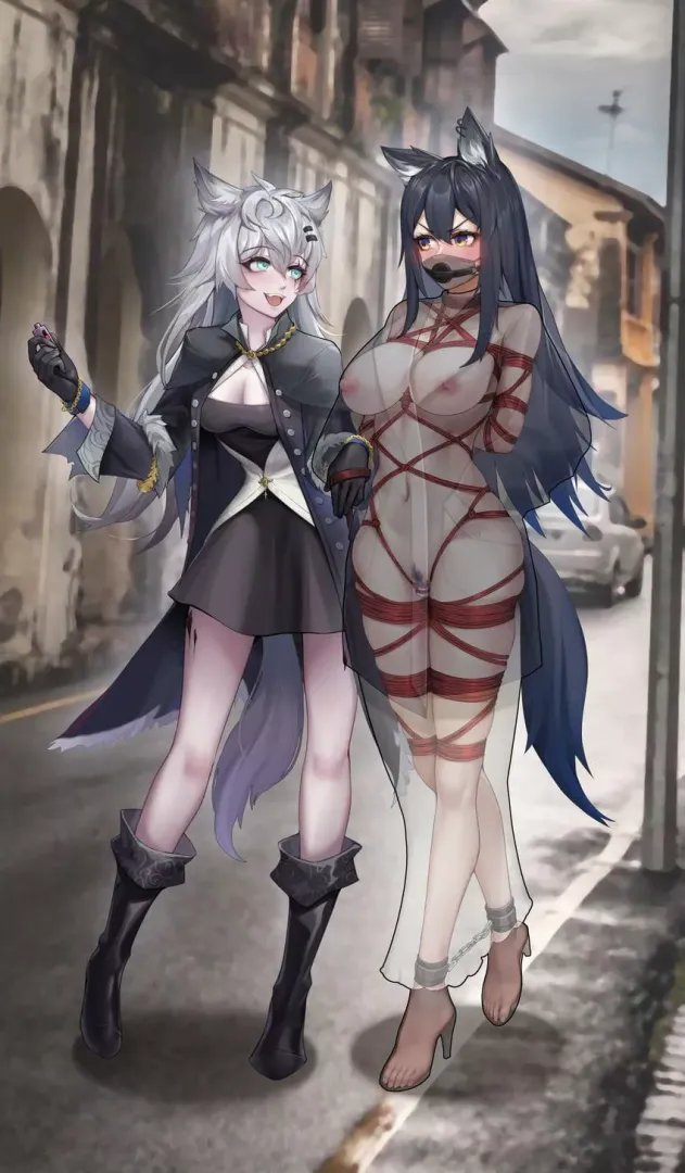 Mistress walking with her new pet