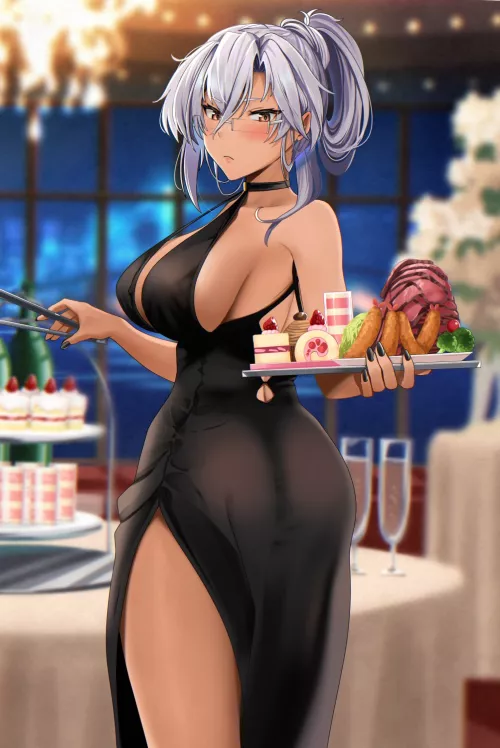 Musashi showing off her looks and her appetite (yunamaro21)[Kancolle]