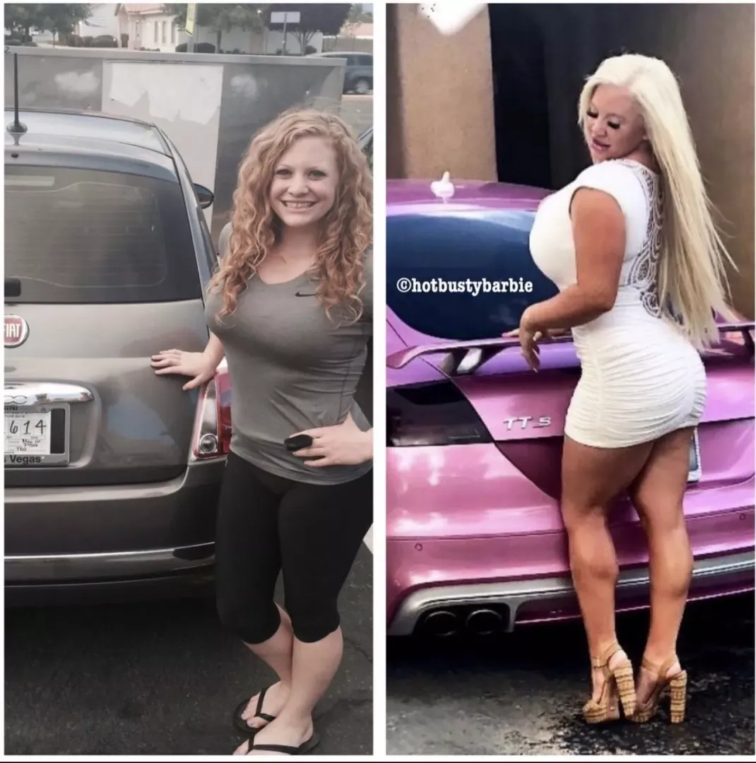 My before and after! I always wanted to be a bimbo and I finally did it.