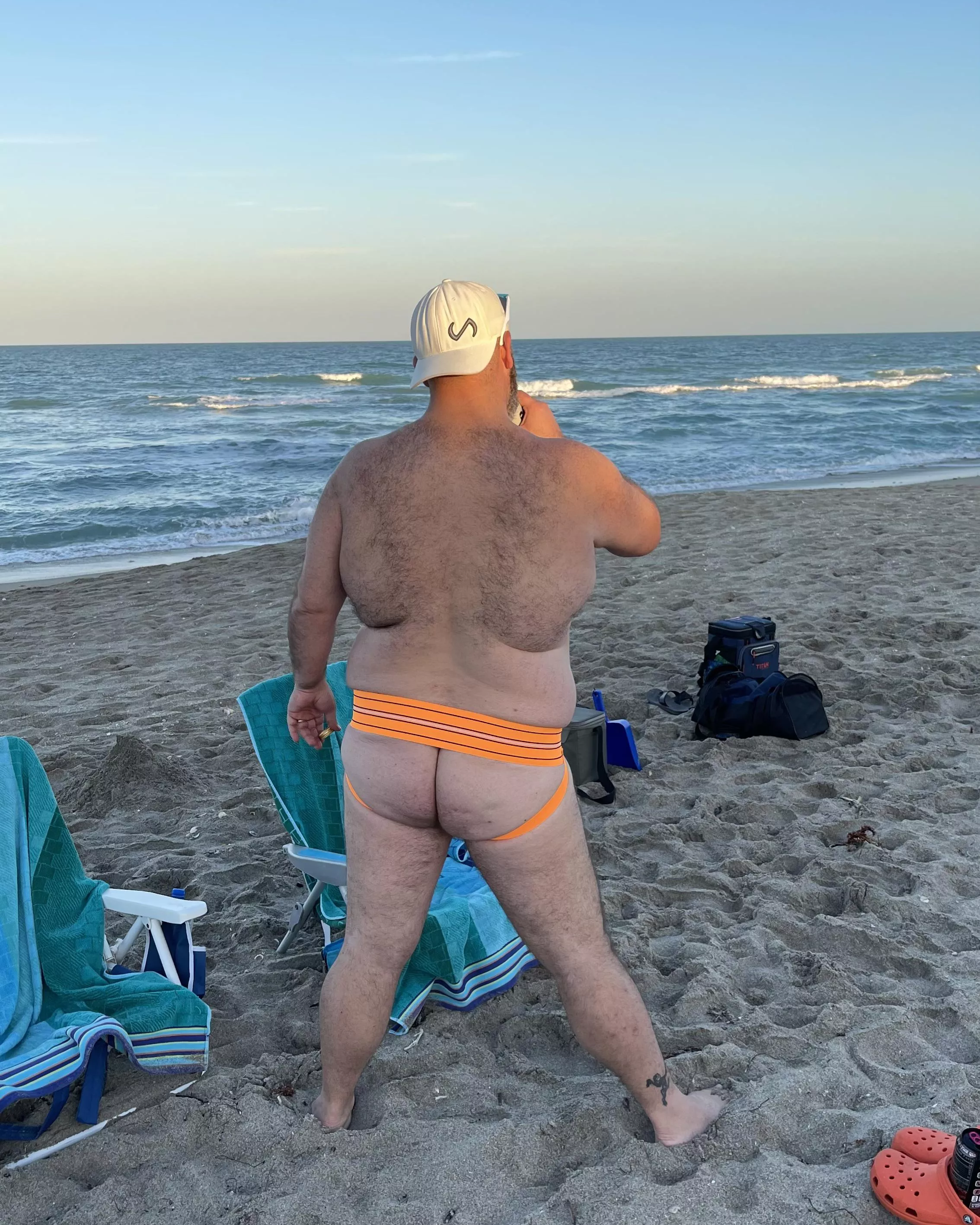My first contribution… half baked and half buzzed on the beach last night in my orange high-vis jock 😆