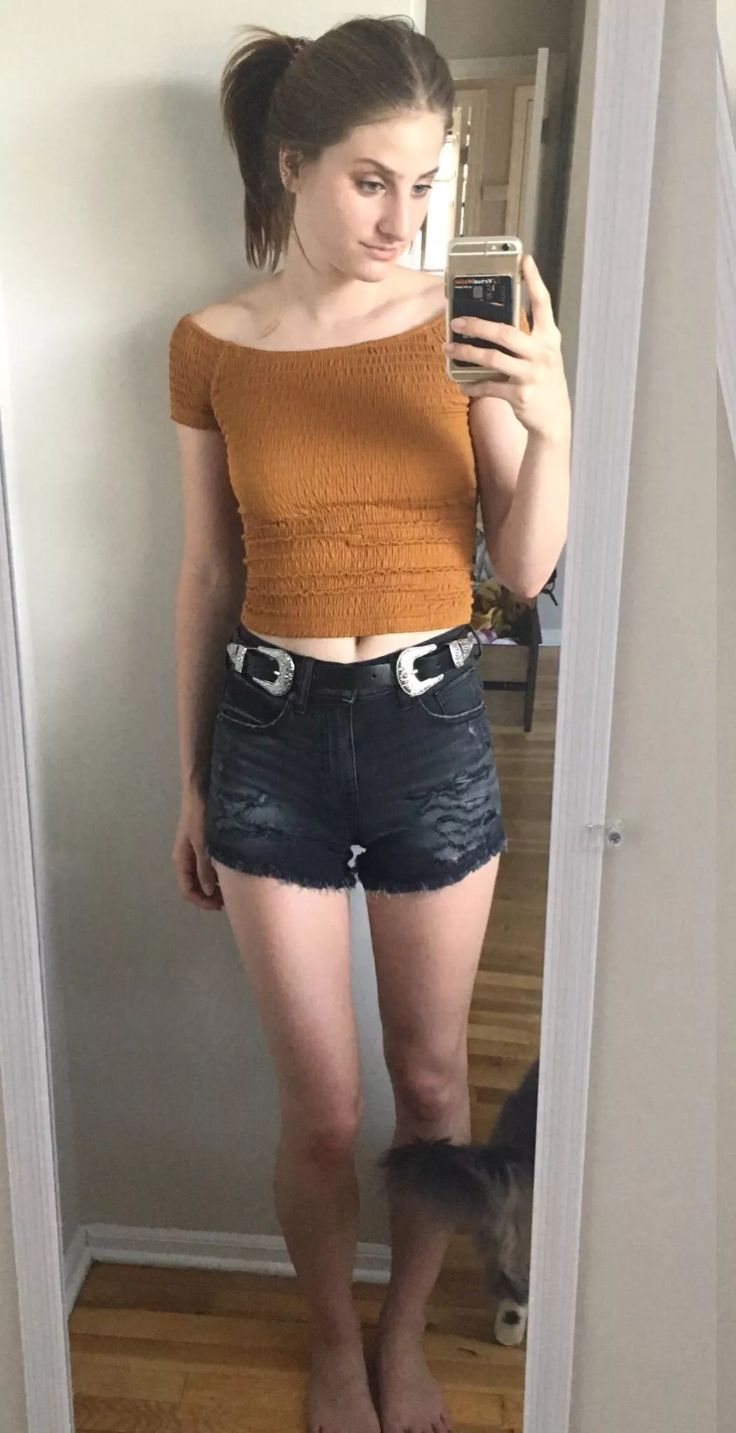 My full leg gap in jean shorts