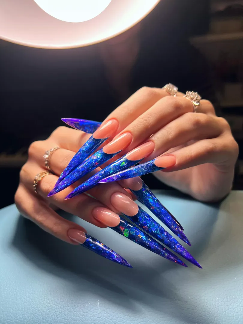 My shiny extra long blue stilettos 💙💜