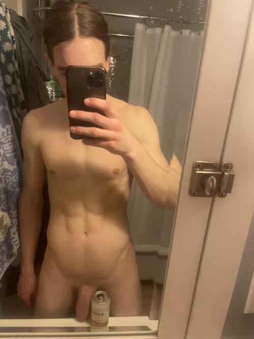 My soft cock next to this seltzer can. I think it looks pretty (: