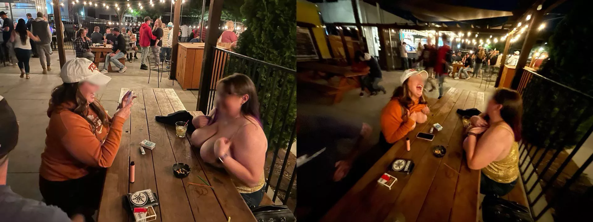 My wife flashing at the bar and getting a new friend to join in!