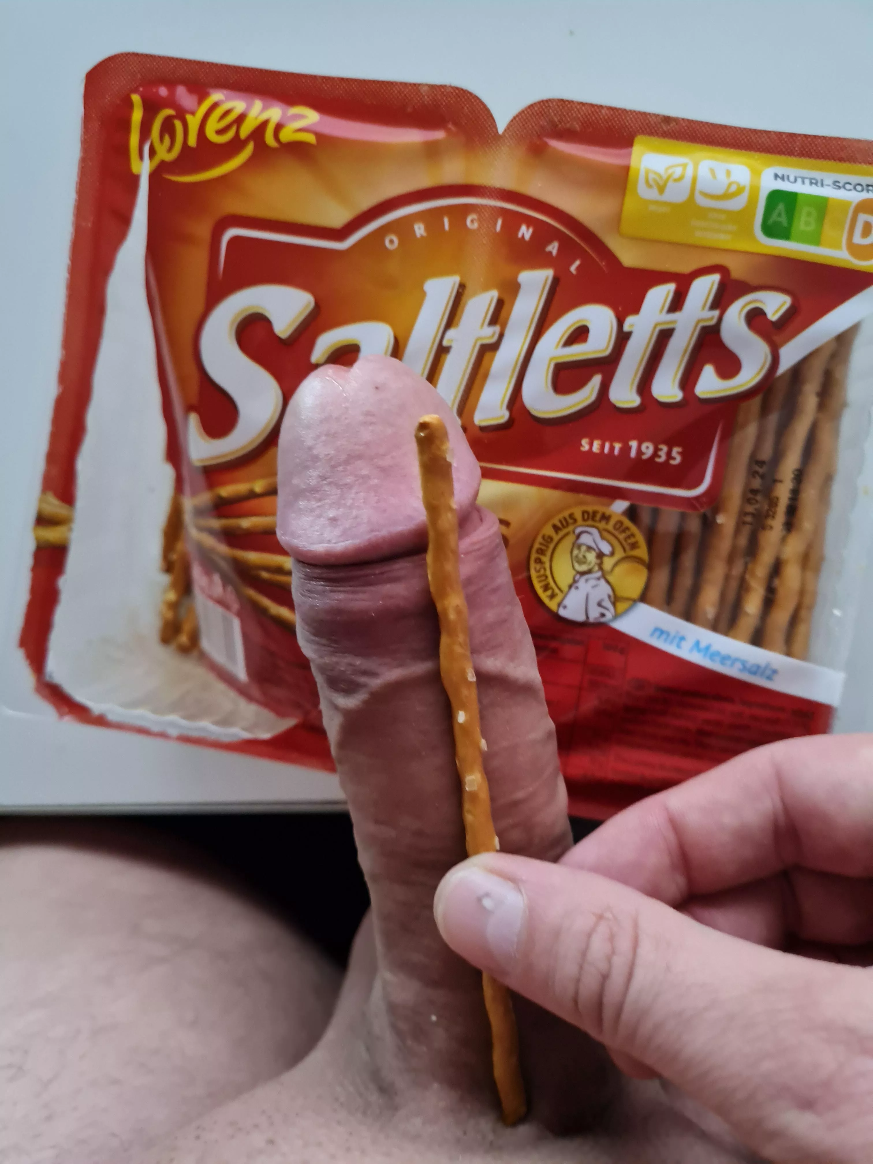 My wife would only take the pretzel stick into her mouth